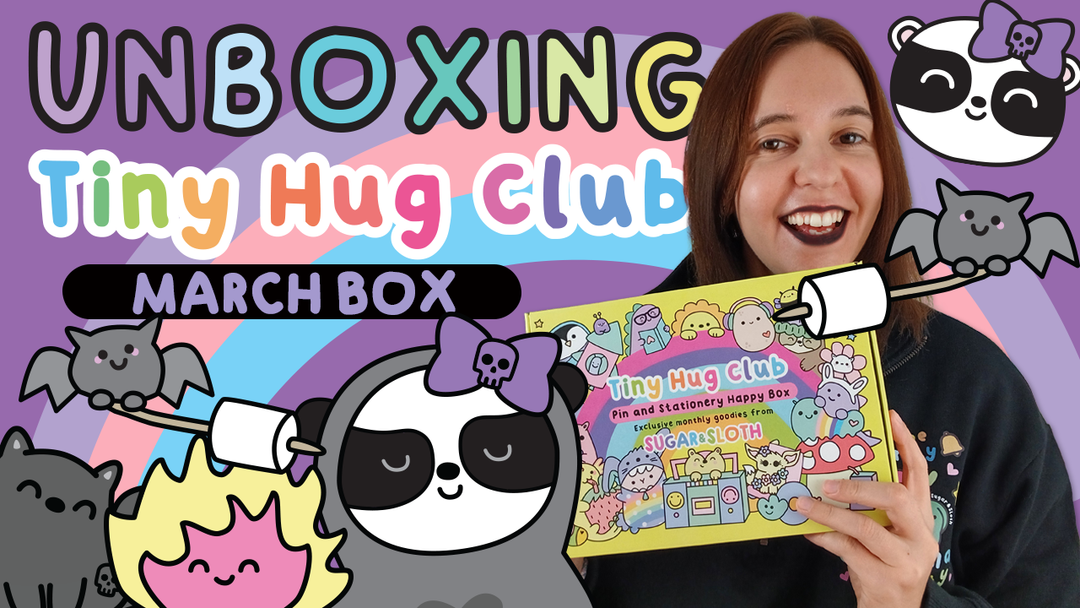 Unboxing our March Tiny Hug Club, enamel pin and stationery subscription box!