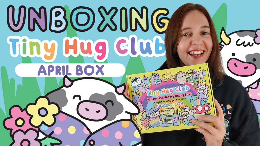 Unboxing our April Tiny Hug Club, enamel pin and stationery subscription box!