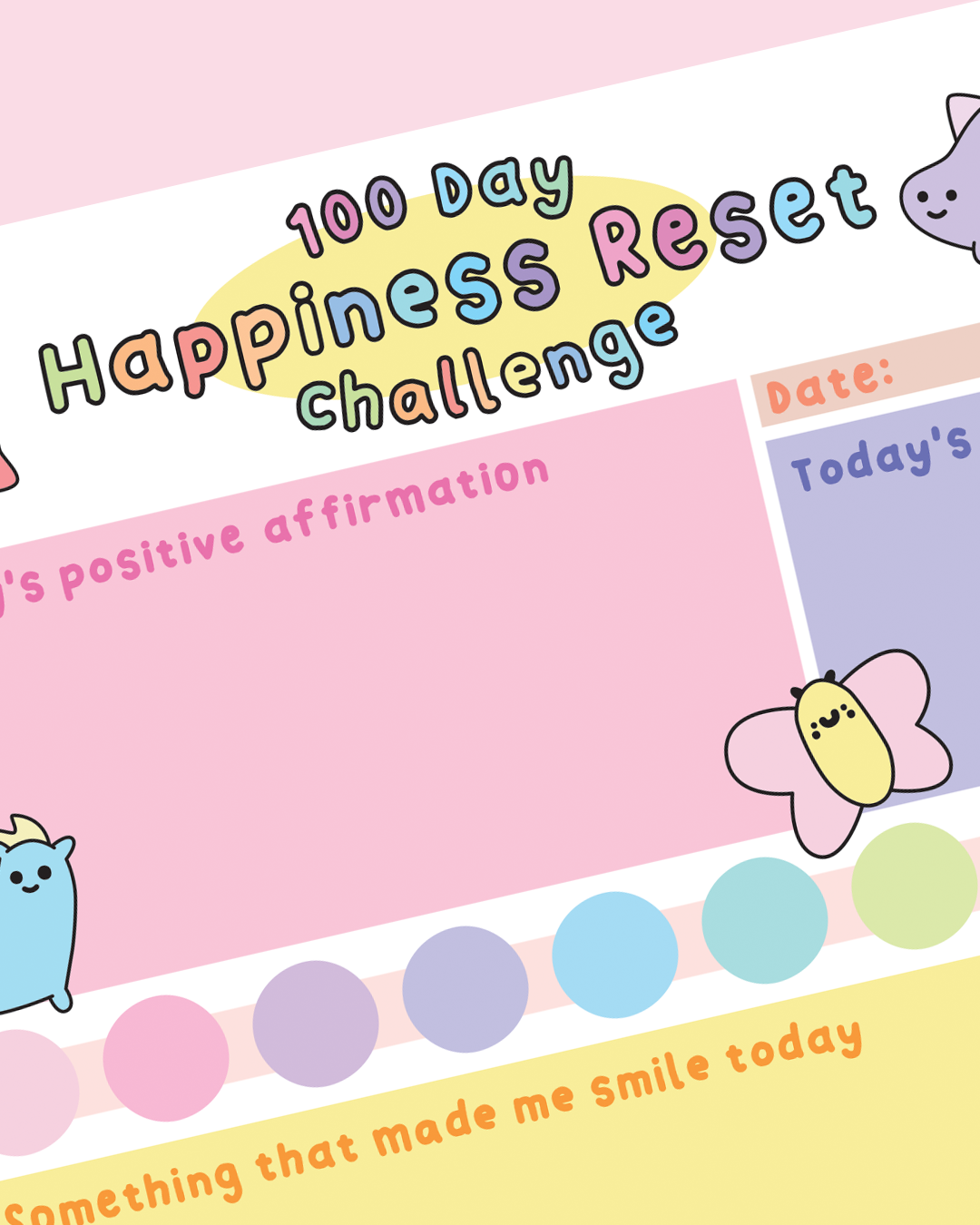 100 Day Happiness Reset Challenge - 100 Worksheets for a Happier Life