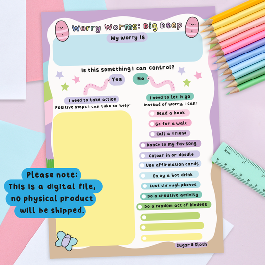 Digital Download: Worry Worms Dig Deep Worksheet Pad: Take Control of Your Worries