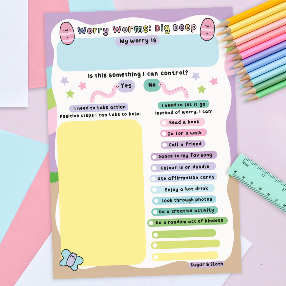 Digital Download: Worry Worms Dig Deep Worksheet Pad: Take Control of Your Worries