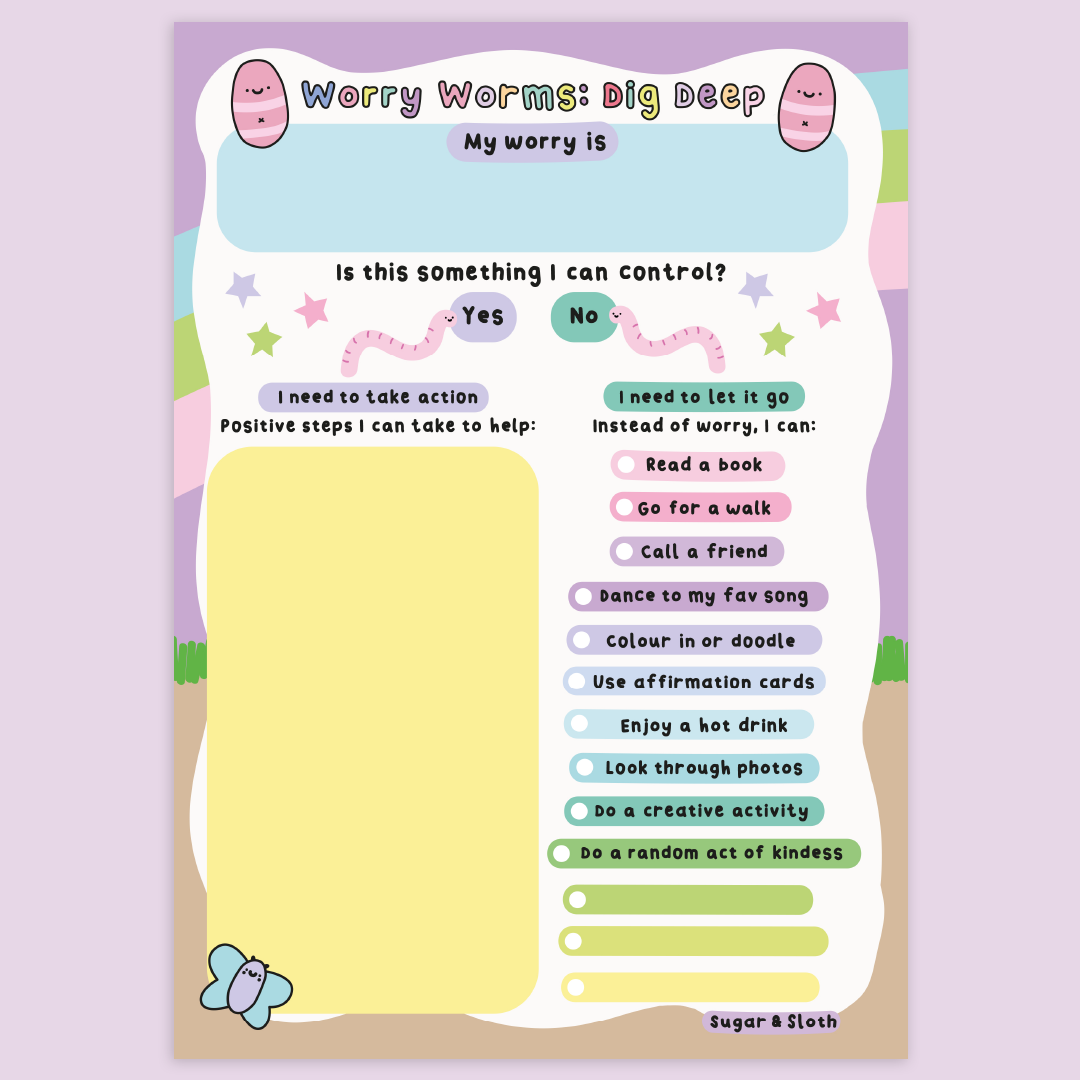 Digital Download: Worry Worms Dig Deep Worksheet Pad: Take Control of Your Worries