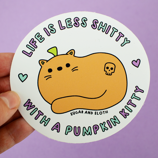 Life Is Less Shitty With A Pumpkin Kitty Vinyl Sticker