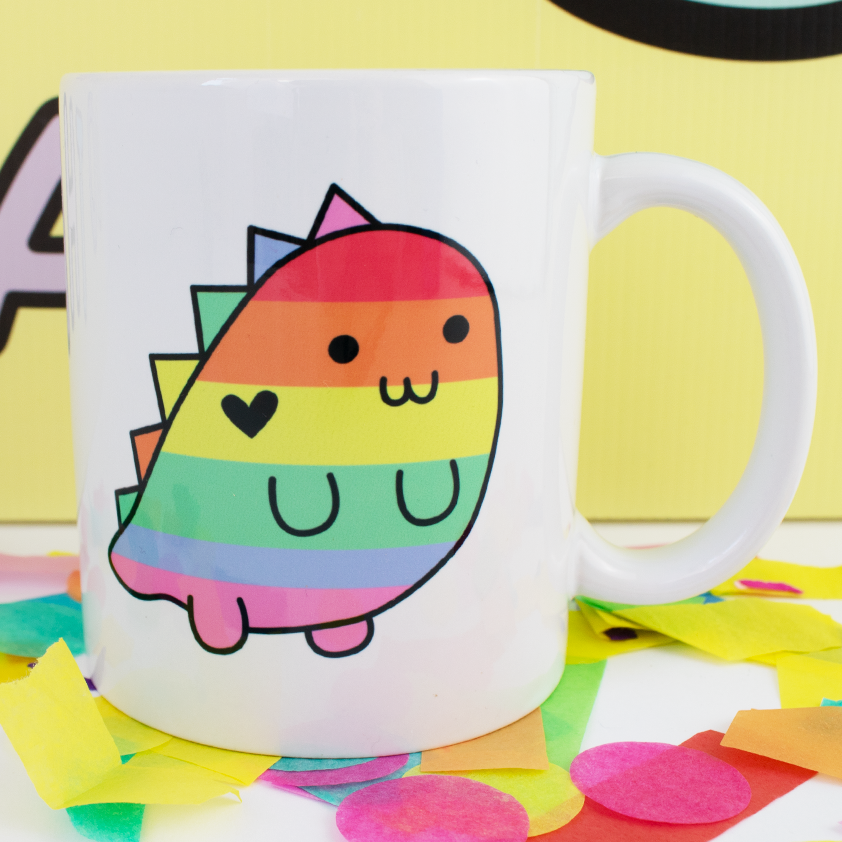 Rainbow Pride Dinosaur Ceramic Mug