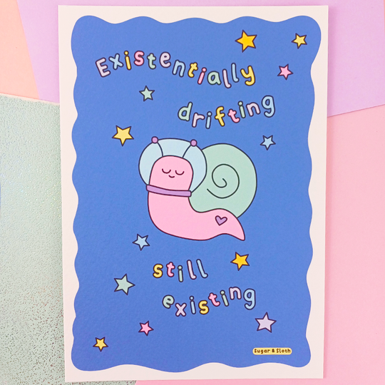 Existentially Drifting, Still Existing Snail In Space A5 Art Print