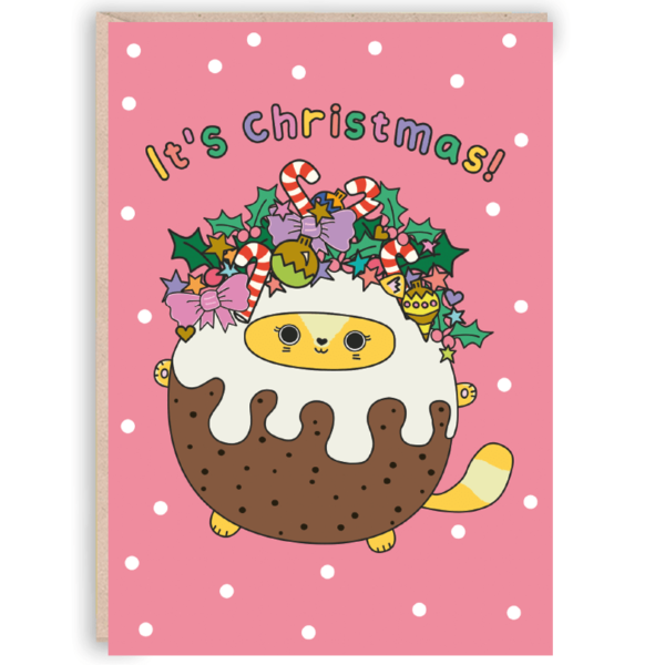 Christmas Pudding Cat Card