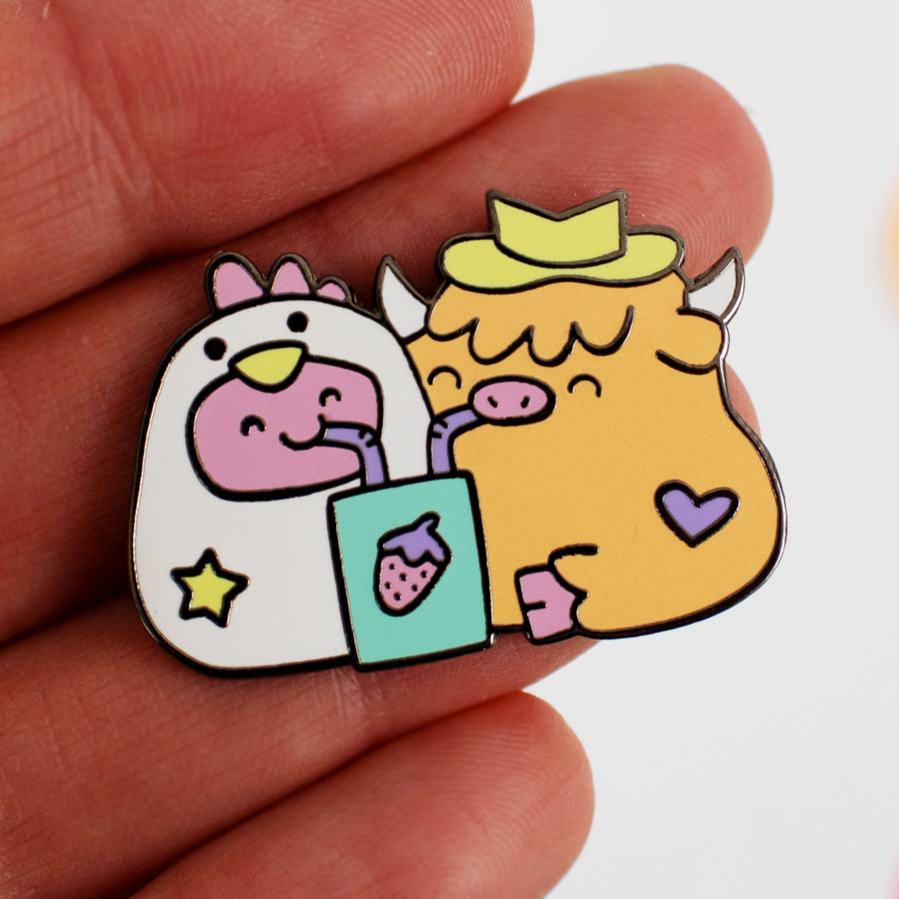 Happy Valentine's Day, Chonky Cow and Chicken Enamel Pin Valentine's Day Card