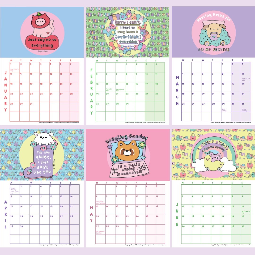 Digital Download: 2024 Wall Calendar - *a4 Digital Download* – Sugar 