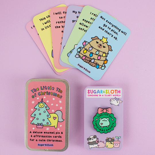 The Little Tin Of Christmas - Deluxe Enamel Pin and 6 Affirmation Cards