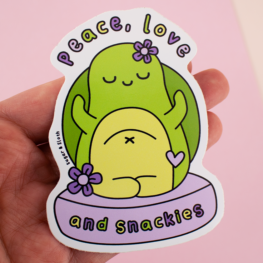 Peace, Love and Snackies Turtle Vinyl Sticker – Sugar and Sloth