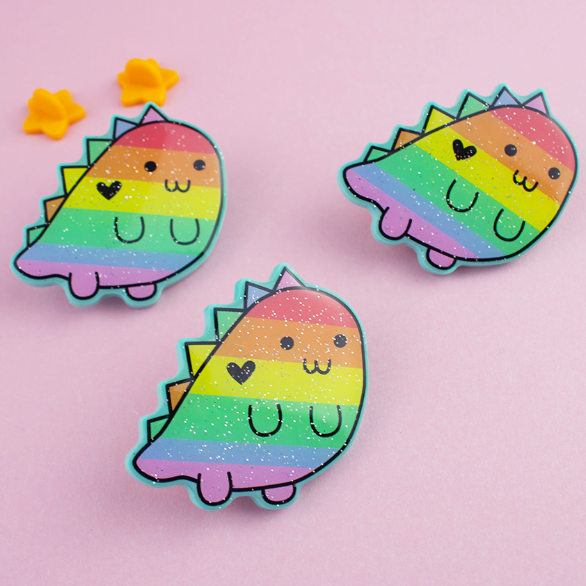 Pride Dinosaur Recycled Acrylic Glitter Pin – Sugar and Sloth